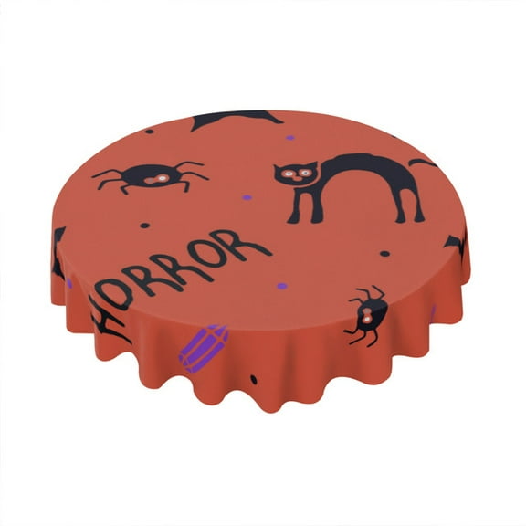Eveokoki Halloween Tablecloth Doodle Halloween Pattern Tablecloth Washable Round Tablecloth 60 Inch Reusable Table Cloth for Home Party Dining Table Decor