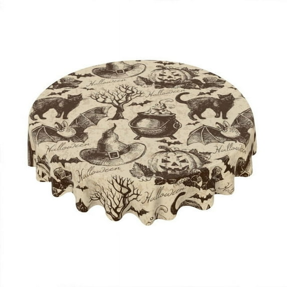 Eveokoki Halloween Tablecloth Halloween Pattern Tablecloth Washable Round Tablecloth 60 Inch Reusable Table Cloth for Home Party Dining Table Decor