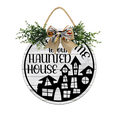 thumbnail image 1 of Eveokoki Halloween Wooden Hanging Sign Welcome To Our Hanted House Sign with Bow Vintage Halloween Door Hanger Sign for Farmhouse Home Window Outdoor Wall Party Decoration Supplies, 1 of 6