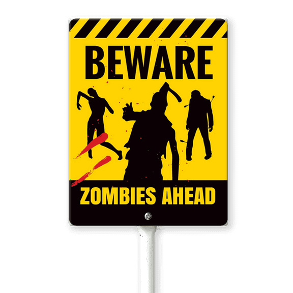 Eveokoki Halloween Yard Sign Beware Zombies Ahead Decorations Yard Signs Decorative Garden Stakes Aluminum Outdoor Lawn Signs for Halloween Party Yard Lawn Garden Decorations