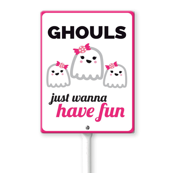 Eveokoki Halloween Yard Sign Ghouls Just Wanna Have Fun Decorations Yard Signs Decorative Garden Stakes Aluminum Outdoor Lawn Signs for Halloween Party Yard Lawn Garden Decorations