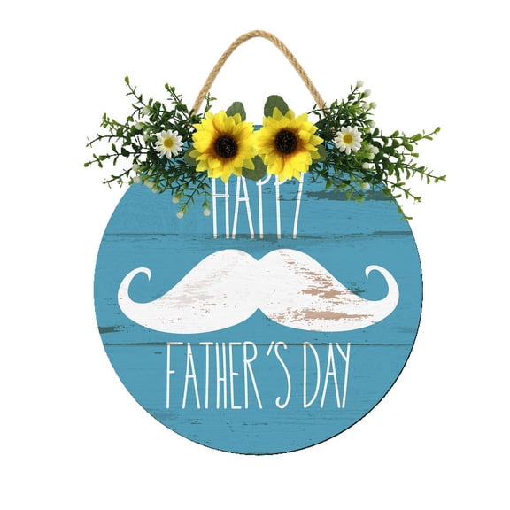 Eveokoki Happy Fathers Day Wooden Front Door Sign Rustic Round Wreath Wall Hanger Porch Decor Spring and Summer Farmhouse Decoration Housewarming Gift 12 Inches