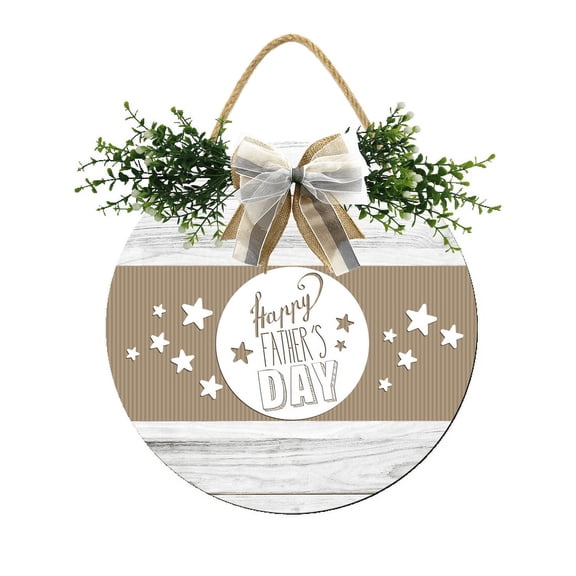 Eveokoki Happy Fathers Day Wooden Front Door Sign Rustic Round Wreath Wall Hanger Porch Decor Spring and Summer Farmhouse Decoration Housewarming Gift 12 Inches