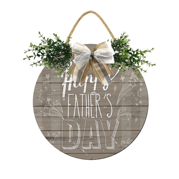 Eveokoki Happy Fathers Day Wooden Front Door Sign Rustic Round Wreath Wall Hanger Porch Decor Spring and Summer Farmhouse Decoration Housewarming Gift 12 Inches