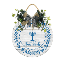 Eveokoki Happy Hanukkah Front Door Sign Funny Wreaths Hanging Wooden Plaque Decoration Round Rustic Wood Farmhouse Porch Decor for Home Front Door Decor, 11 x 11 Inch