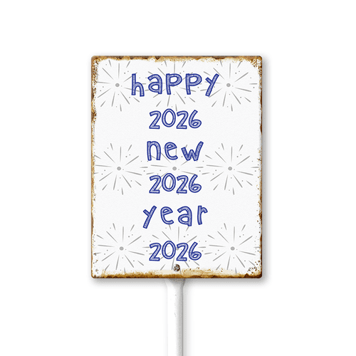 Eveokoki Happy New Year 2026 Sign With Stake Sturdy Aluminum Yard Sign 7x8.8inch Welcome New Year Garden Signs Holiday Winter House Outdoor Outside Decorations