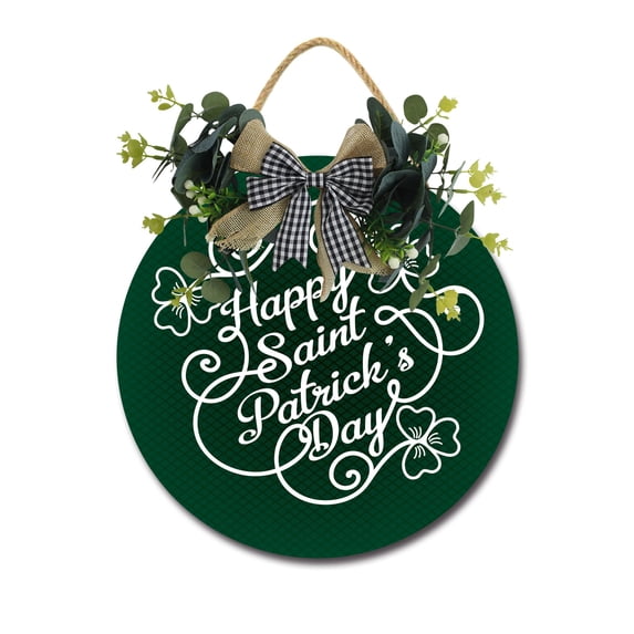 Eveokoki Happy Saint Patrick‘s Day Wooden Front Door Sign Rustic Round Wreath Wall Hanger Porch Decor Spring and Summer Farmhouse Decoration Housewarming Gift 12 Inches