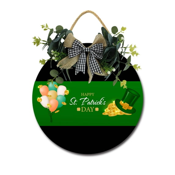 Eveokoki Happy St. Patrick‘s Day Wooden Front Door Sign Rustic Round Wreath Wall Hanger Porch Decor Spring and Summer Farmhouse Decoration Housewarming Gift 11 Inches