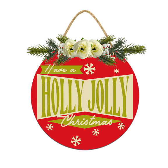 Eveokoki Have A Holly Jolly Christmas Decorations Wreath, Wooden Hanging Sign Rustic Wooden Holiday Decor for Front Door Porch Window Wall Farmhouse Indoor Outdoor Decorations 11x11Inch