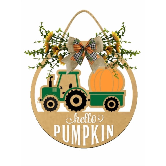 Eveokoki Hello Pumpkin Hanging Sign Front Door Decor Fall Decorative Wooden Signs Rustic Porch Decoration for Home Office Garden Farmhouse 12 Inch