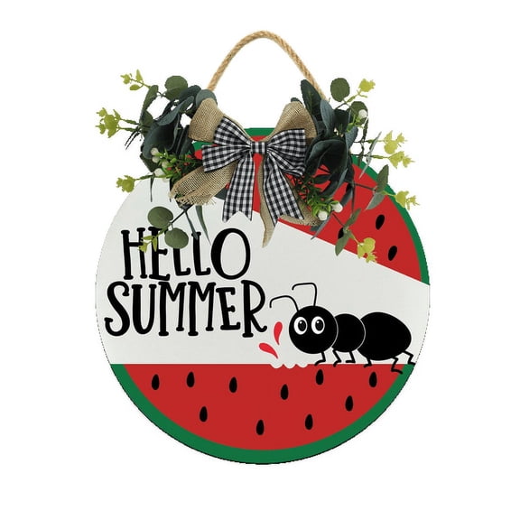 Eveokoki Hello Summer Wooden Hanging Signs Summer Welcome Sign Front Door with Bow Rustic Wood Sign Door Hanger for Farmhouse Home Office Shop Window 12Inch
