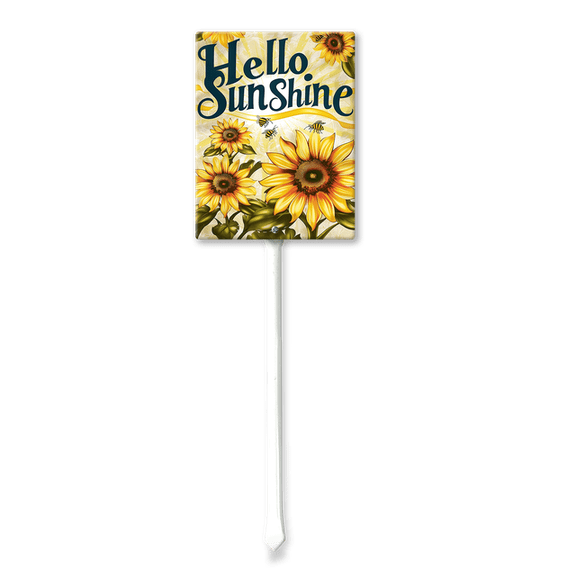 Eveokoki Hello Sunshine Summer Garden Yard Sign 4.6×6 Inch Aluminum Grass Lawn Sign With Stake for Outside Sunflower Seasonal Holiday Decorative Yard Decoration
