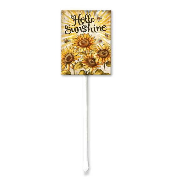 Eveokoki Hello Sunshine Summer Garden Yard Sign 4.6×6 Inch Aluminum Grass Lawn Sign With Stake for Outside Sunflower Seasonal Holiday Decorative Yard Decoration
