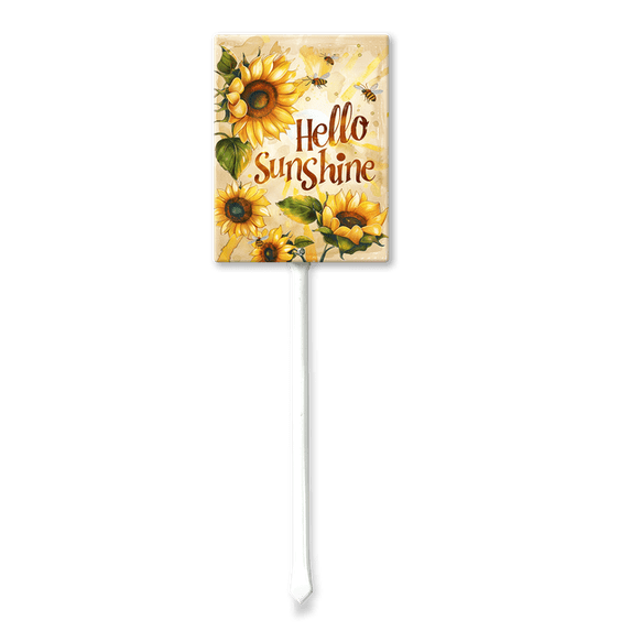 Eveokoki Hello Sunshine Summer Garden Yard Sign 7×8.8 Inch Aluminum Grass Lawn Sign With Stake for Outside Sunflower Seasonal Holiday Decorative Yard Decoration
