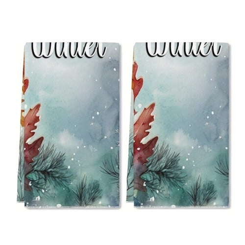 Eveokoki Hello Winter Kitchen Towels, Floral Botanical Winter Farmhouse Gifts Hand Towels for Women Holiday, Home Decorative Hand Dishcloths for Bathroom Decor 16x24 Inch
