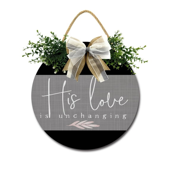 Eveokoki His Love Sign Farmhouse Wood Sign Front Porch Decor Rustic Wooden Sign Wall Decor Hanging Wooden Decorations with Bow-Knot for Home Porch Wall Door, 12 x 12 Inch