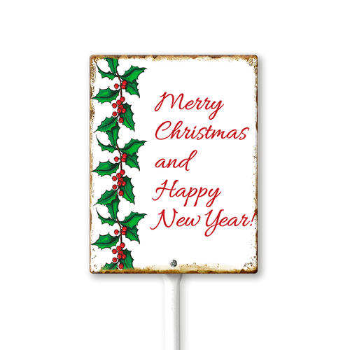 Eveokoki Holly Christmas And Happy New Year Sign With Stake Sturdy ...