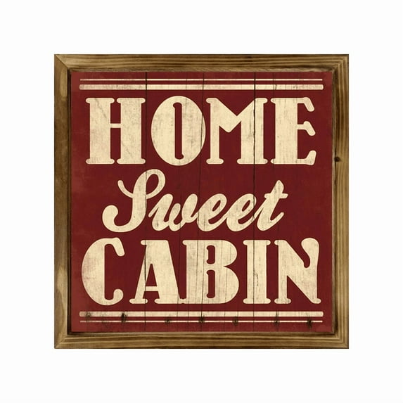 Eveokoki Home Sweet Cabin Square Rustic Wood Signs,Vintage Wooden Farmhouse Plaque, Large Wood Framed Wall Hanging Decor 12"