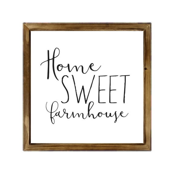 Eveokoki Home Sweet Farmhouse Square Rustic Wood Signs,Vintage Wooden Farmhouse Plaque, Large Wood Framed Wall Hanging Decor 12"
