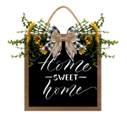 Eveokoki Home Sweet Home Wreaths Decor Sign Front Door, Round Wood Hanging Sign with Ribbon Bow and Artificial Green Leaves, Farmhouse Porch Decorations for Home 12