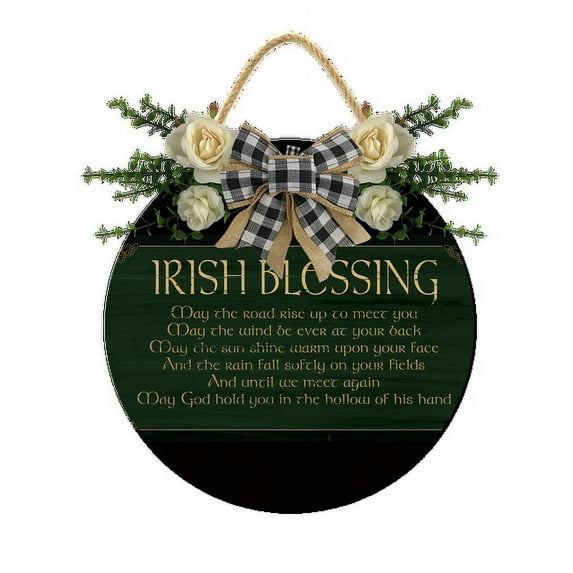 Eveokoki Irish Blessing Front Door Sign Funny Wreaths Hanging Wooden Plaque Decoration Round Rustic Wood Farmhouse Porch Decor for Home Front Door Decor, 11 x 11 Inch