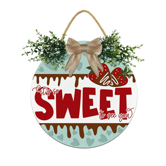 Eveokoki It's So Sweet To See You Sign for Front Door Decorations, Rustic Round Wood Holiday Sign, Front Door Wreath Burlap Wooden Hanging Signs for Outdoor Farmhouse Porch Home Spring Holiday Decor