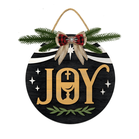 Eveokoki Joy Door Hanging Sign 11 inch Wooden Wall Sign, Rustic Holiday Wreath Decor for Front Door Porch Home Window Wall Farmhouse Decorations