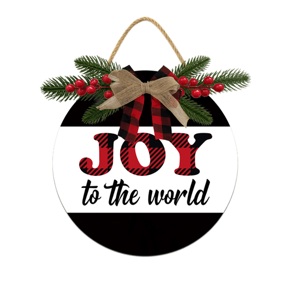Eveokoki Joy To The World Door Hanging Sign 11 inch Wooden Wall Sign, Rustic Holiday Wreath Decor for Front Door Porch Home Window Wall Farmhouse Decorations