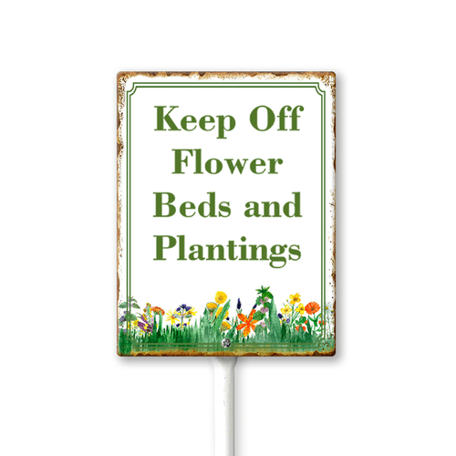Eveokoki Keep Off Flower Bed And Plantings Yard Sign with Stake, Flower Metal Decor, 4.6x6inch Rustproof Aluminum Sign for Yard Garden Lawn Street Outdoor