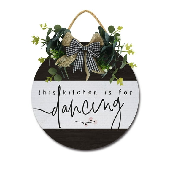 Eveokoki This Kitchen Is For Dancing Sign Farmhouse Wood Sign Front Porch Decor Rustic Wooden Sign Wall Decor Hanging Wooden Decorations with Bow-Knot for Home Porch Wall Door, 11 x 11 Inch