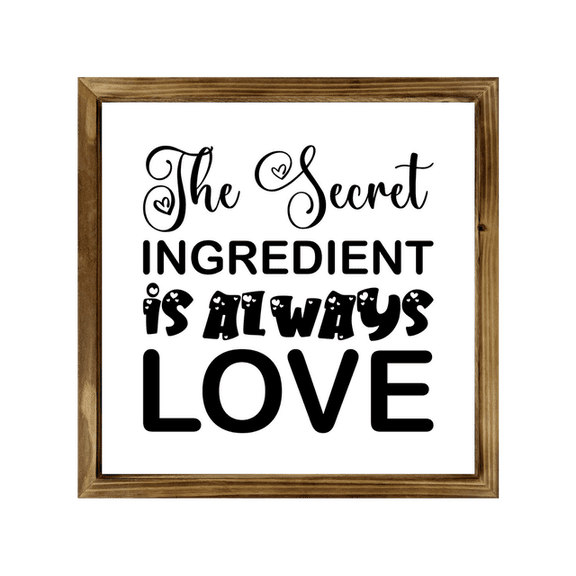 Eveokoki Kitchen Sign with Rustic Wood Frame 16x16 Inch, Secret ingredient is always love , Kitchen Decor , Farmhouse Kitchen Decor , Kitchen Decorations Wall Sign , Dining Room Wall Decor Sign