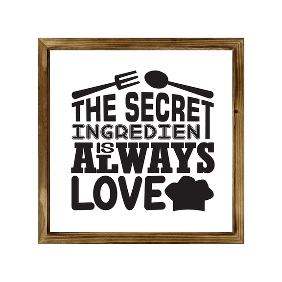 Eveokoki Kitchen Sign with Rustic Wood Frame 8x8 Inch, the Secret ingredient is always love , Kitchen Decor , Farmhouse Kitchen Decor , Kitchen Decorations Wall Sign , Dining Room Wall Decor Sign