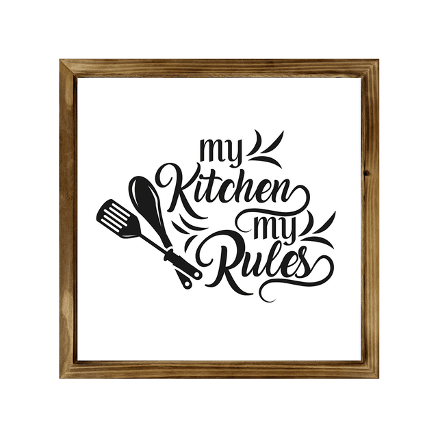 Eveokoki Kitchen Sign with Rustic Wood Frame 8x8 Inch, My kitchen rules ...