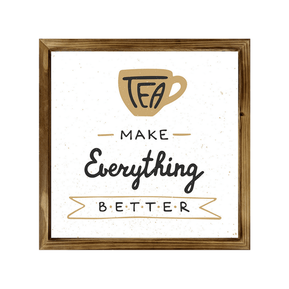 Eveokoki Kitchen Sign with Rustic Wood Frame 8x8 Inch, tea make everything better , Kitchen Decor , Farmhouse Kitchen Decor , Kitchen Decorations Wall Sign , Dining Room Wall Decor Sign