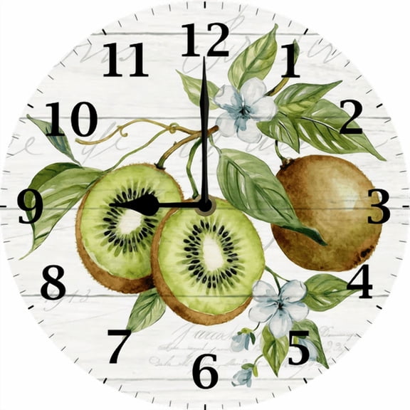 Eveokoki Kiwi Fruit Wall Clocks 10 Inch Silent Round Wooden Clock Battery Operated Non Ticking Creative Decorative Clock for Kids Living Room Bedroom Office Kitchen Home Decor