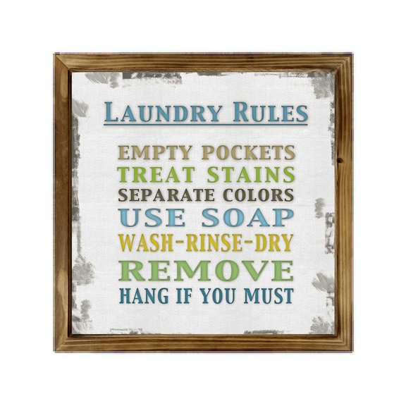 Eveokoki Laundry Rules Sign 12x12 Inch, Rustic Farmhouse Decor Home Sign, Wall Decorations Living Room, Modern Farmhouse Wall Decor, Laundry Sign and Laundry Room Decor with Solid Wood Frame