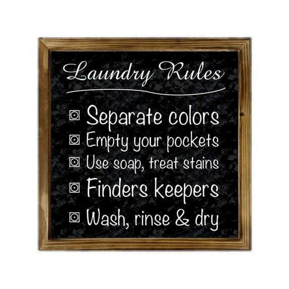 Eveokoki Laundry Rules Sign 16x16 Inch, Rustic Farmhouse Decor Home Sign, Wall Decorations Living Room, Modern Farmhouse Wall Decor, Laundry Sign and Laundry Room Decor with Solid Wood Frame