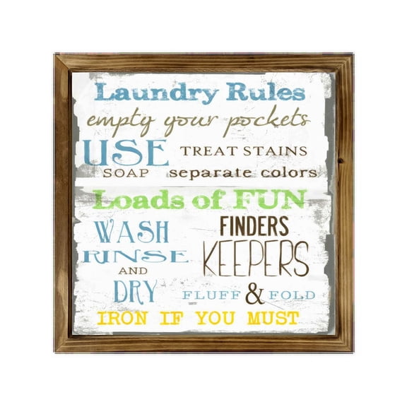 Eveokoki Laundry Rules Sign 8x8 Inch, Rustic Farmhouse Decor Home Sign, Wall Decorations Living Room, Modern Farmhouse Wall Decor, Laundry Sign and Laundry Room Decor with Solid Wood Frame