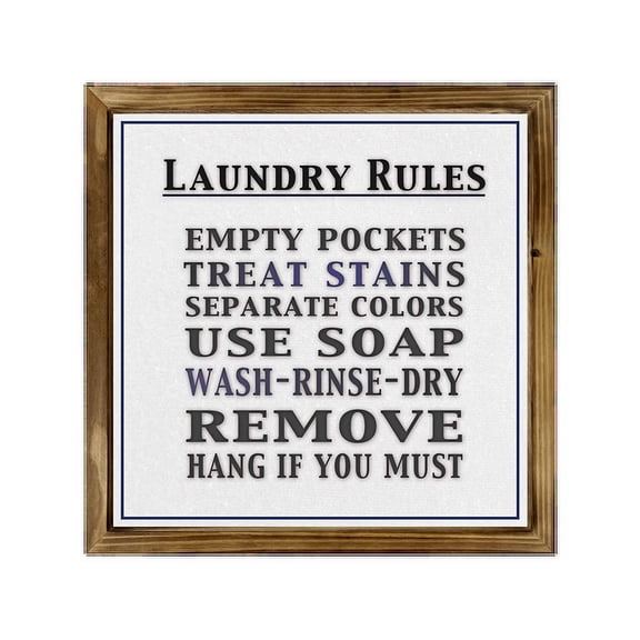 Eveokoki Laundry Rules Sign 8x8 Inch, Rustic Farmhouse Decor Home Sign, Wall Decorations Living Room, Modern Farmhouse Wall Decor, Laundry Sign and Laundry Room Decor with Solid Wood Frame
