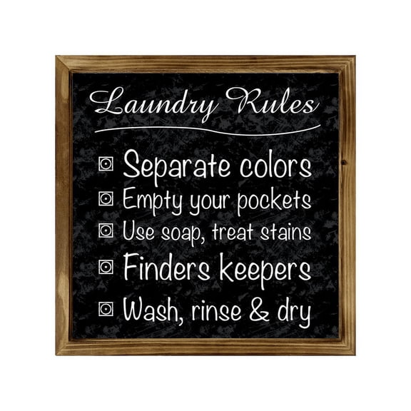 Eveokoki Laundry Rules Sign 8x8 Inch, Rustic Farmhouse Decor Home Sign, Wall Decorations Living Room, Modern Farmhouse Wall Decor, Laundry Sign and Laundry Room Decor with Solid Wood Frame