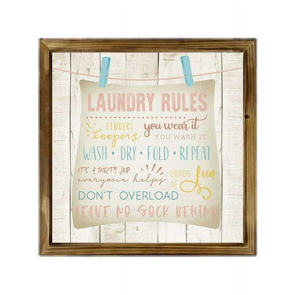 Eveokoki Laundry Rules Sign 8x8 Inch, Rustic Farmhouse Decor Home Sign, Wall Decorations Living Room, Modern Farmhouse Wall Decor, Laundry Sign and Laundry Room Decor with Solid Wood Frame