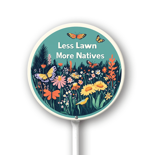 Eveokoki Less Lawn More Natives - Native Plant Garden Sign - Native Pollinator Sign - Save The Bees Signs - 9.2" x 9.2" Weatherproof Aluminum Signs for Outdoor Use