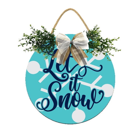 Eveokoki Let It Snow Door Hanging Sign 11 inch Wooden Wall Sign, Rustic Holiday Wreath Decor for Front Door Porch Home Window Wall Farmhouse Decorations