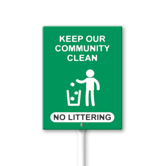 Eveokoki No Littering Keep Our Community Clean Sign with Stake - 8x12 Inch Aluminum No Dumping Signs Outdoor - No Trash Sign - Signs for Private Property