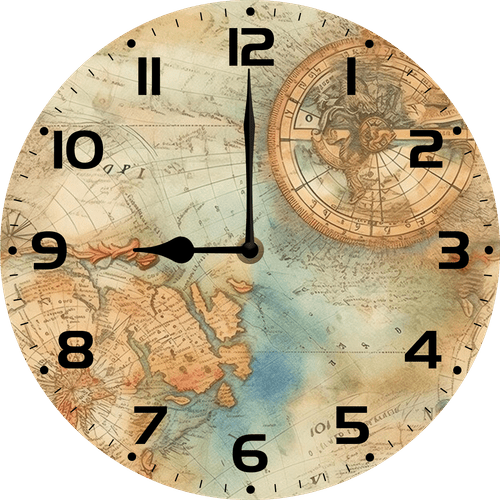 Eveokoki Map Old Paper Wood Wall Clock 10in Battery Operated Non-Ticking Wall Clock, Rustic Farmhouse Style Wall Clocks for Bedroom, Bathroom, Living Room, Home Office, School