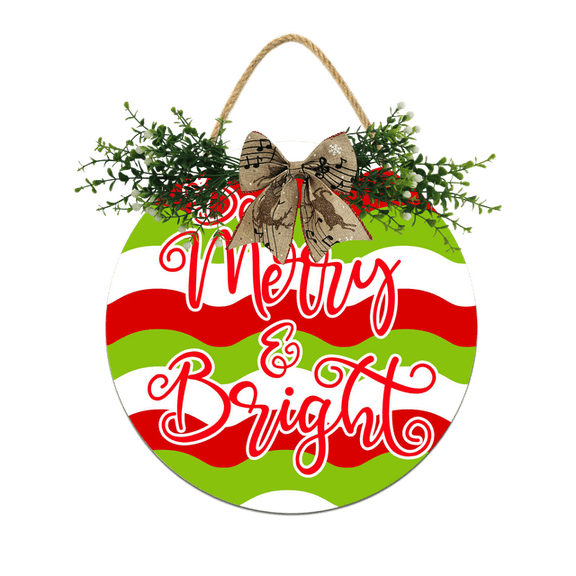 Eveokoki Be Merry & Bright Door Hanging Sign 11 inch Wooden Wall Sign, Rustic Holiday Wreath Decor for Front Door Porch Home Window Wall Farmhouse Decorations