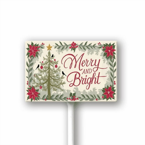 Eveokoki Merry And Bright Yard Signs Christmas Lawn Outdoor Decoration for Xmas Winter Holiday Art Yard Lawn Sign with Metal Stakes For Home Garden Front Decorations