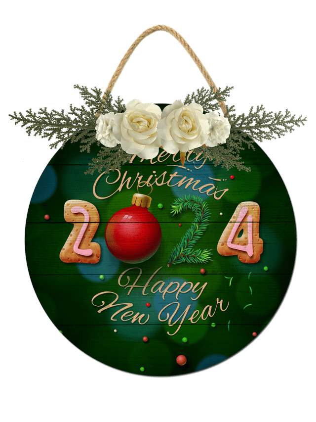 Eveokoki Merry Christmas And Happy New Year 2024 Door Sign Home Decor