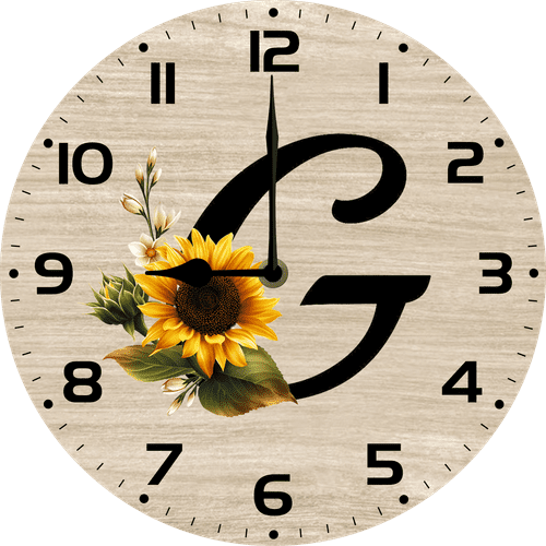 Eveokoki Monogram Letter G Round Wood Wall Clocks Sunflower Frameless Battery Operated Silent Quartz 10 Inch Alphabet Letters Shabby Chic Clock for Living Room Office Home Kitchen Bathroom