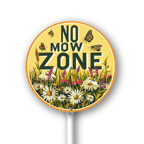 Eveokoki No Mow Zone Sign For Yard With Metal Stake Garden Signs Caution Warning 9.2x9.2 inch Round Lawn Signs,Patio Plant Outdoor Aluminium Decorations And 12.8" Stake Kit